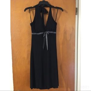 Perfect LBD halter with white polka dot ribbon